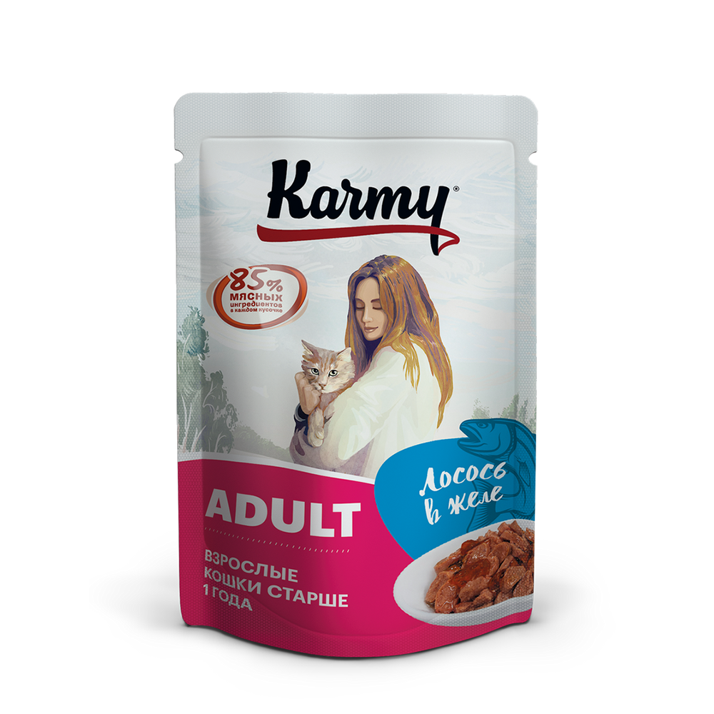 Karmy Sterilized Влажный корм для стерилизованных кошек лосось в желе, 80 гр