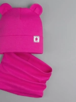 Шапка для девочки со снудом розовая, осенняя