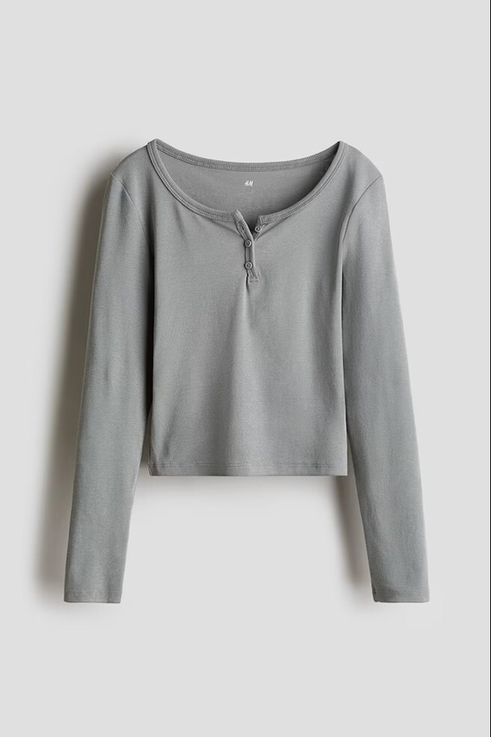 H&M Трикотажный топ с длинным рукавом, серый
