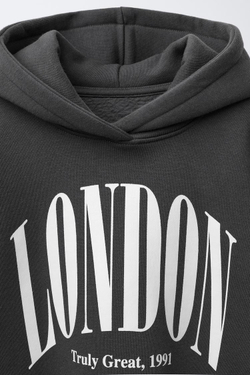 ZARA ТОЛСТОВКА С ДВОЙНЫМ НИЗОМ, КАПЮШОНОМ И В СТИЛЕ ПРЕППИ, АНТРАЦИТОВО-СЕРЫЙ