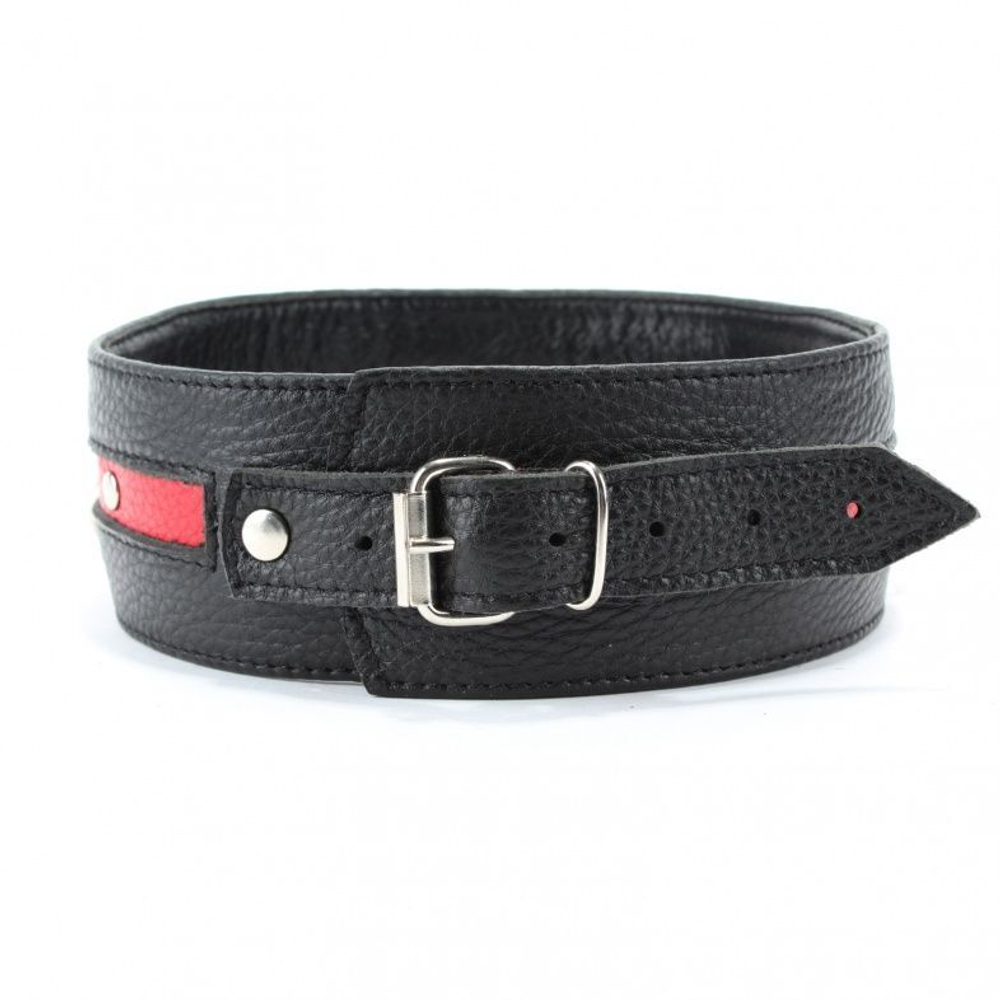 Черно-красный кожаный ошейник увеличенного размера (Цвет: черный с красным)