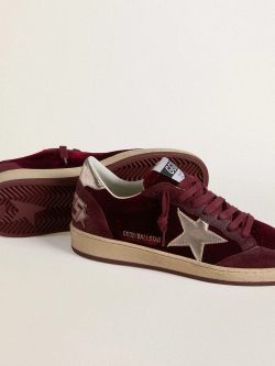 Ball Star burgundy velvet with a silver laminated leather star