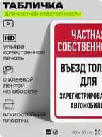 Табличка для частной территории "Частная собственность, въезд только для зарегистрированных автомобилей", на дом, для участка, 40х30 см, Silver Plane x Айдентика Технолоджи