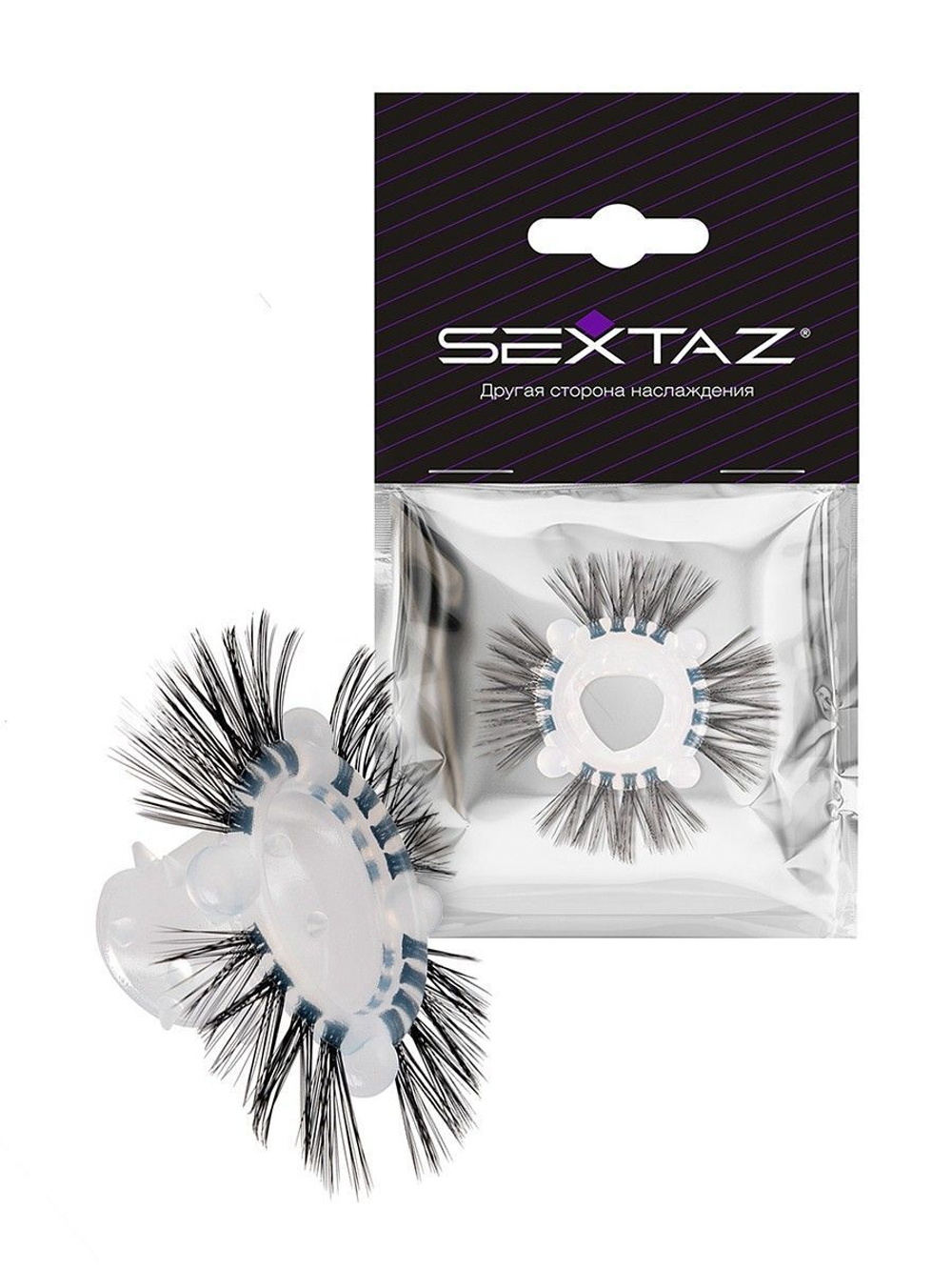 Эластичное эрекционное кольцо с черными «ресничками» (Цвет: белый с черным)