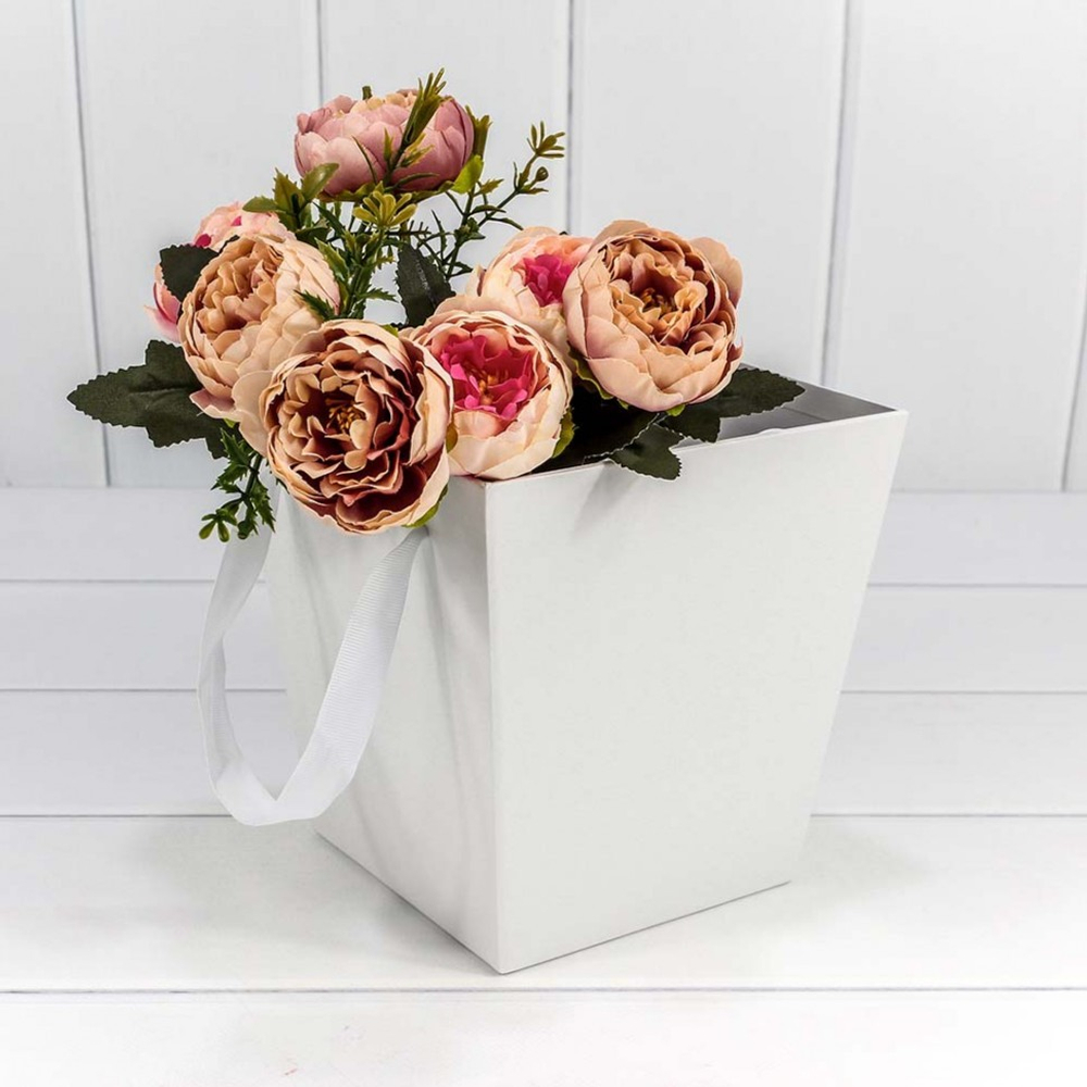 Коробка Ваза для цветов 17х17х18 см с ручками (Белый)