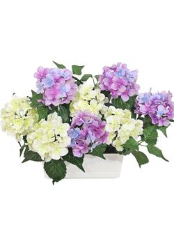 Гортензия искусственная бело-лиловая в балконном ящике