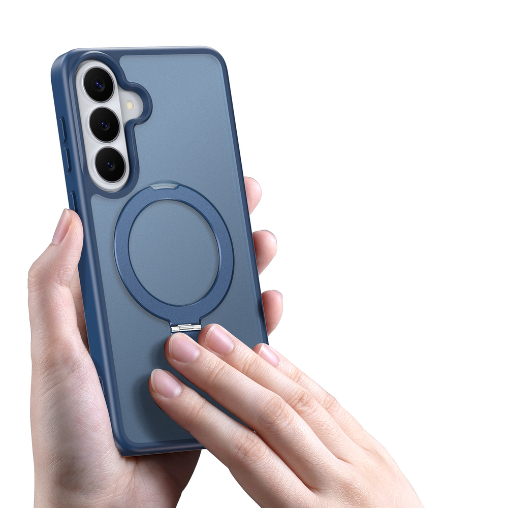 Матовый темно-синий чехол с MagSafe для Samsung Galaxy S26+ Плюс, серия Yind Series Case от Dux Ducis (версия с магнитной откидной подставкой)