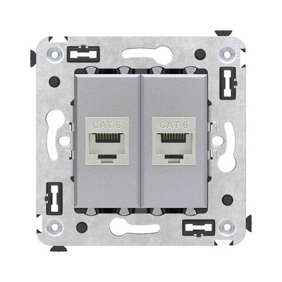 Компьютерная розетка RJ-45 без шторки в стену, кат.6 двойная экранированная, "Avanti", "Закаленная сталь"