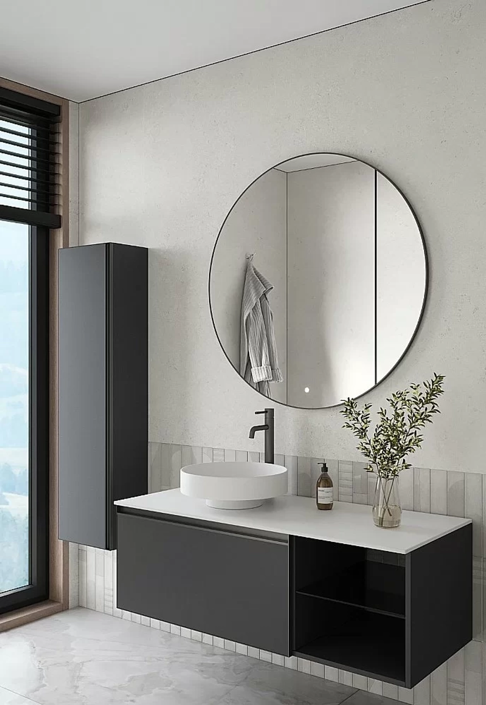 Тумба с раковиной и столешницей Armadi Art QUATRO 6 120 ANTHRACITE/профиль ANTHRACITE