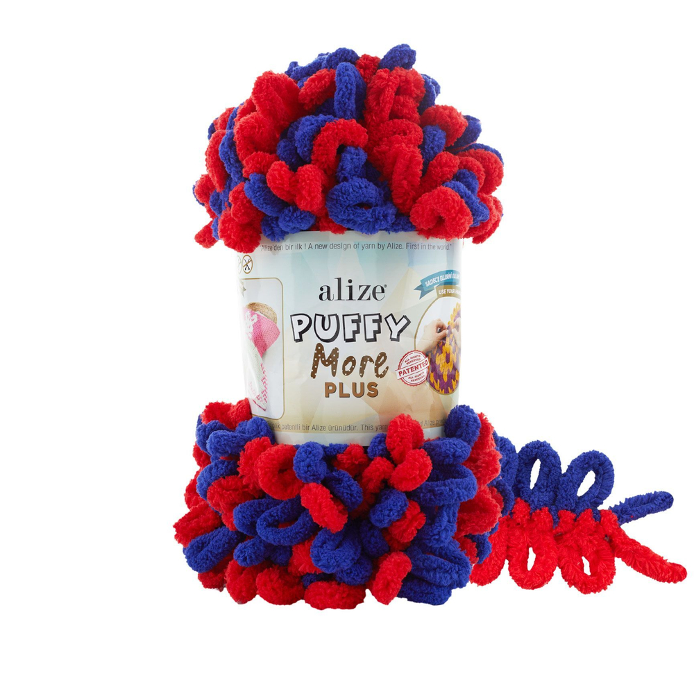 Пуффи Море ПЛЮС (Puffy More plus) пряжа Alize 100%микрополиэстер 2х250г/11м (8009 синий/красный)