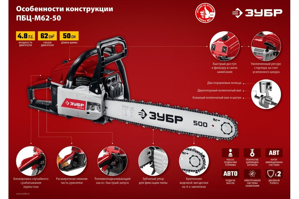 Бензопила ЗУБР ПБЦ-М62-50