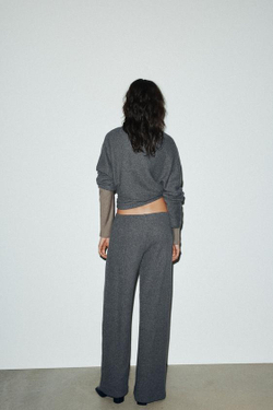 ZARA ШИРОКИЕ БРЮКИ ИЗ МЯГКОЙ ТКАНИ, СЕРЫЙ МЕЛАНЖ