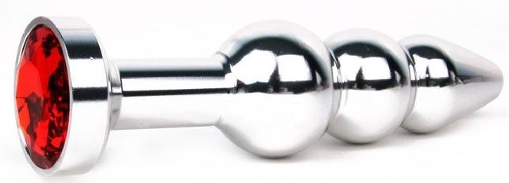Удлиненная серебристая анальная втулка с красным кристаллом - 11,3 см. (Цвет: красный)