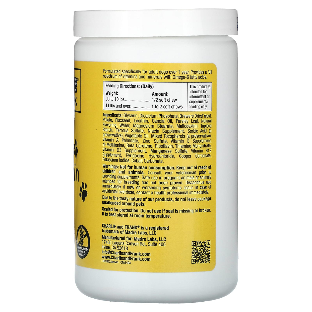 Charlie and Frank, Комплекс мультивитаминов и минералов для собак, поддерживает свежее дыхание, 60 мягких жевательных таблеток