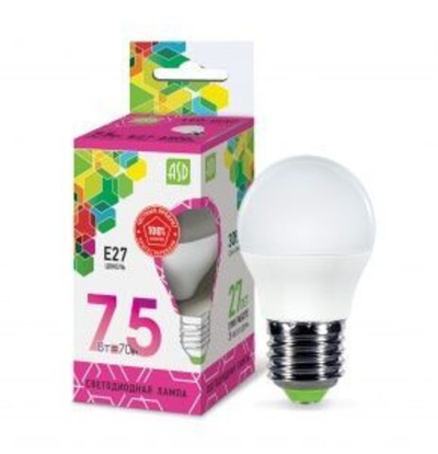 Лампа сд LED-ШАР-standard 7.5Вт 230В Е27 6500К 675Лм ASD РАСПРОДАЖА