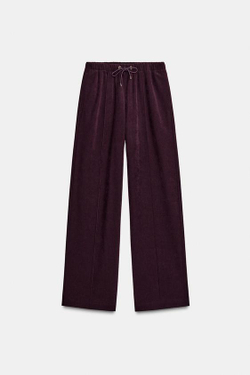 ZARA ШИРОКИЕ БРЮКИ С ЭЛАСТИЧНЫМ ПОЯСОМ, БУРГУНДИ