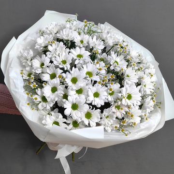 Букет из хризантем сорта "KENNEDY WHITE" и ромашек