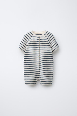 ZARA ТРИКОТАЖНЫЙ КОМБИНЕЗОН В ПОЛОСКУ, ЭКРЮ