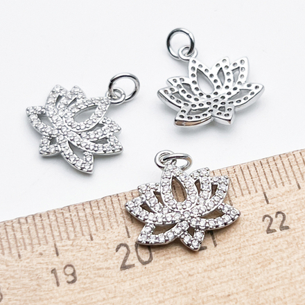 Подвеска Лотос, цвет серебро (родий), фианиты, размер 16*16 мм, цена за 1 шт