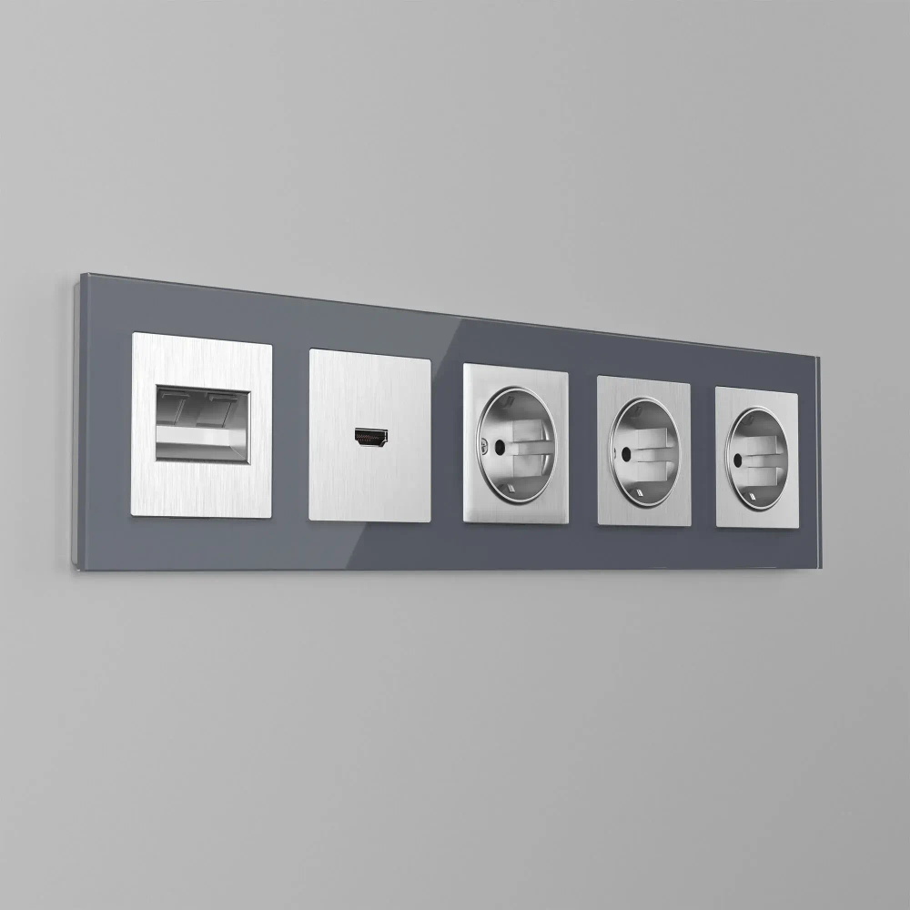 Накладка для двойной розетки Еthernet RJ-45 (серебряный рифленый) W1191109