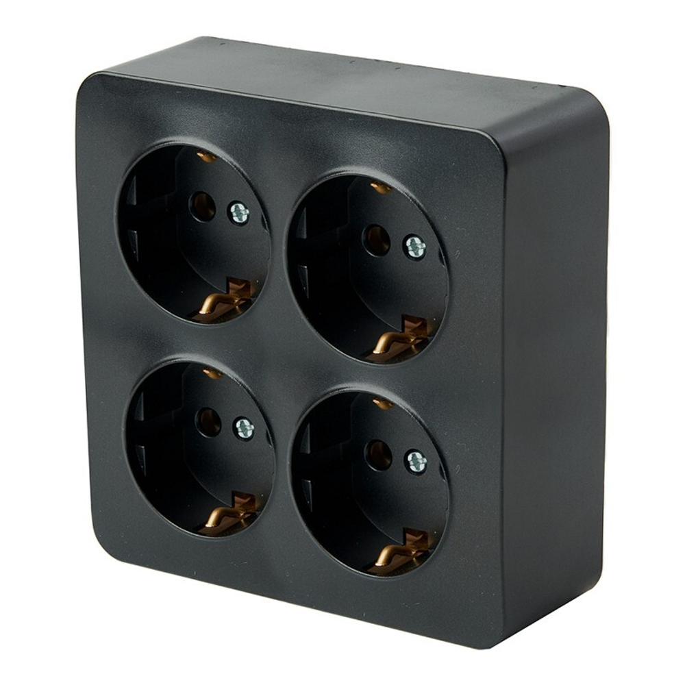 Розетка 4-местная с/з открытой установки. квадрат. 250В. 16А. IP20. серия София. черный матовый. MST16-14S-05