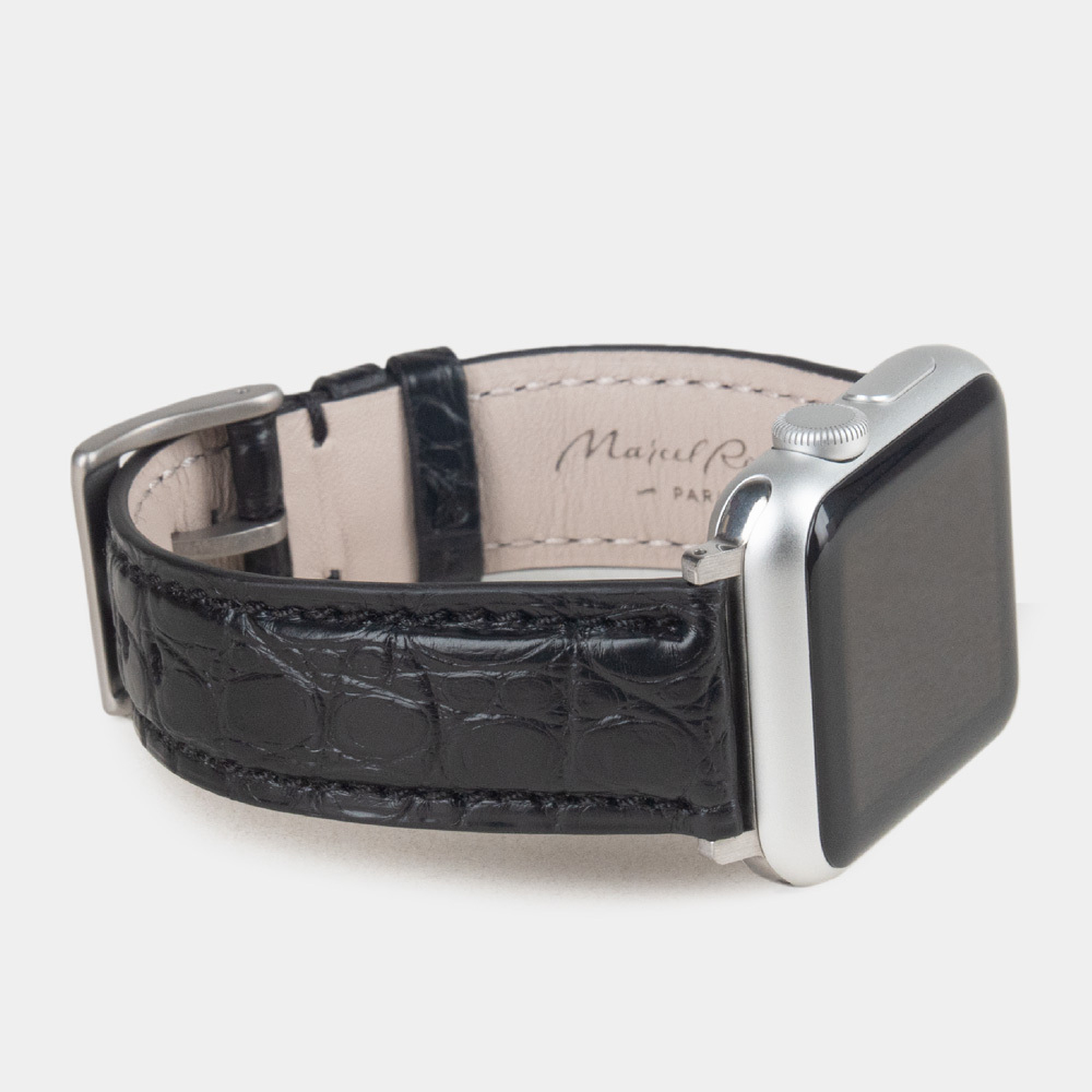 Ремешок для Apple Watch 40/41/42 mm из кожи аллигатора, черного цвета