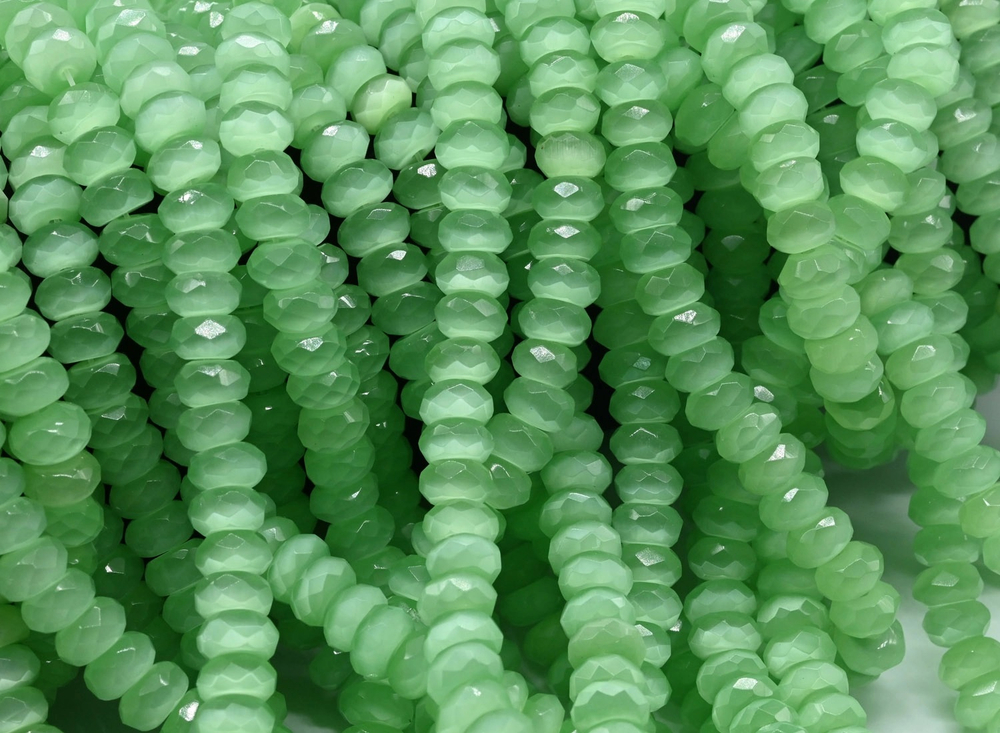 кгр7-м Кошачий глаз (имит.) рондель 7*5мм, мятный, нить 19см