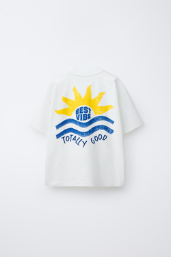 ZARA ФУТБОЛКА С ПРИНТОМ SURFER, БЕЛЫЙ