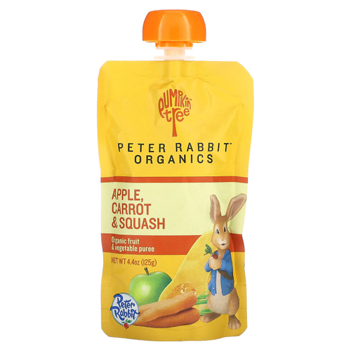 Pumpkin Tree Organics, Peter Rabbit Organics, органическое фруктовое и овощное пюре, яблоко, морковь и тыква, 125 г (4,4 унции)
