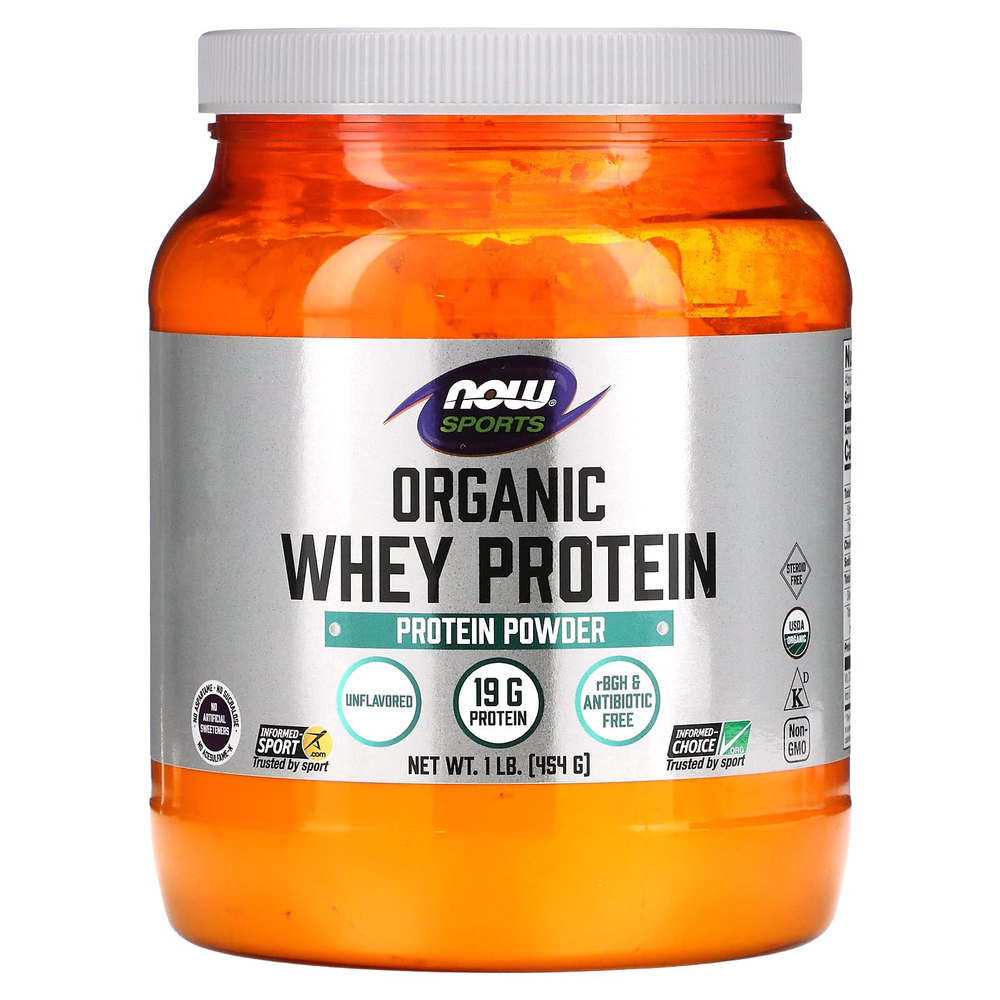 NOW Foods, Sports, органический сывороточный белок, нейтральный, без вкуса, 454 г (1 фунт)