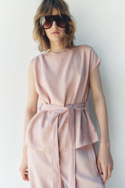 ZARA АСИММЕТРИЧНЫЙ ТОП, ПАСТЕЛЬНО-РОЗОВЫЙ