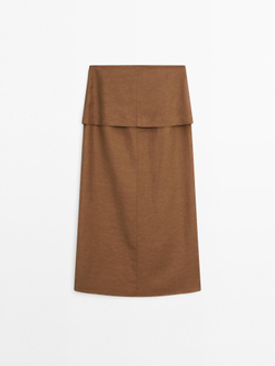 Massimo Dutti Короткая юбка из струящейся ткани с корсетным поясом, горчичный