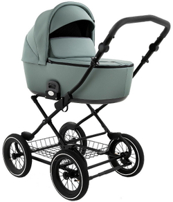 Детская коляска Roan Bass Next Classic Кожа d12 3 в 1 с автокреслом Elo Lux EduSky Grey RCL303/1 Misty Mint/Grey