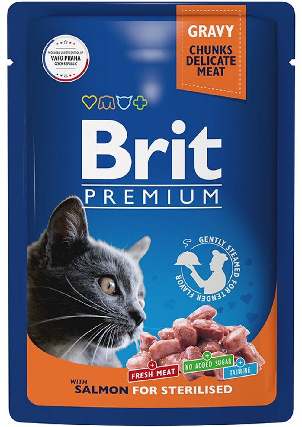 BRIT PREMIUM, Пауч для взрослых стерилизованных кошек, Лосось в соусе, 85 гр.