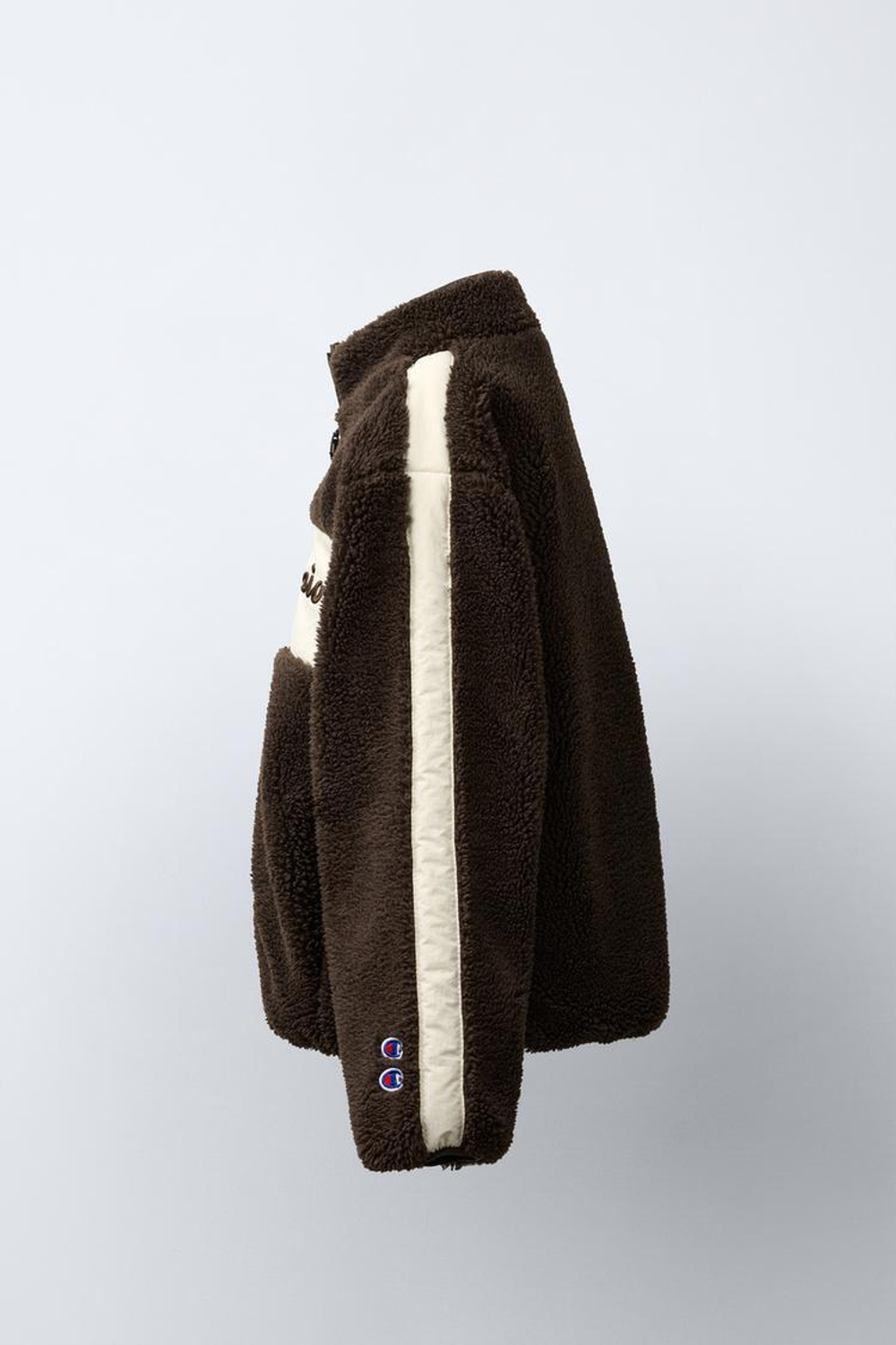 ZARA Х CHAMPION ® КУРТКА ИЗ ИСКУССТВЕННОЙ ОВЧИНЫ С ПОДКЛАДКОЙ ИЗ ПОЛАРФЛИСА, КОРИЧНЕВЫЙ