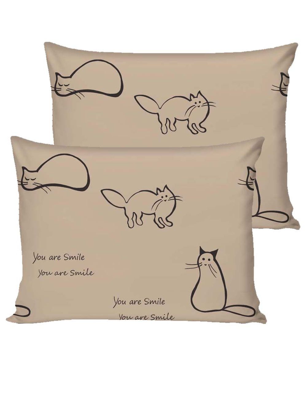 Постельное белье перкаль Сказка "Котики (беж)/Адель" 2-спальное Наволочка 50х70 см 2 шт Простынь на резинке 160x200 см Пододеяльник 175x215 см