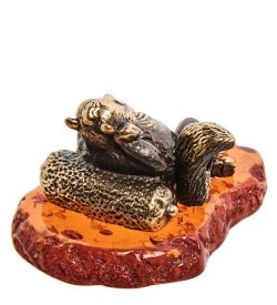 Народные промыслы AM-3083 Фигурка «Кот Барин» (латунь, янтарь)