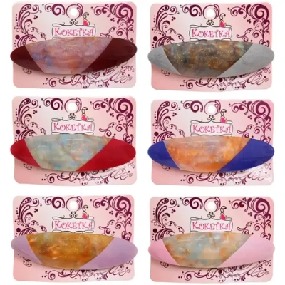 Заколка - автомат «ЭКЛЕР», форма овал, тайра, микс 5 цветов, 9*2,7см (блистер Кокетка)