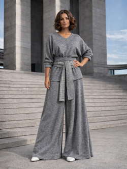 Палаццо + лонг+ кушак / меланж серый