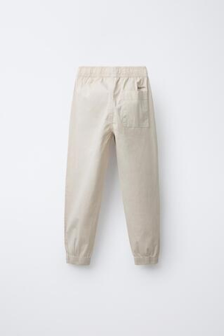 ZARA СПОРТИВНЫЕ БРЮКИ ИЗ ПОПЛИНА, СВЕТЛО-ПЕСОЧНЫЙ