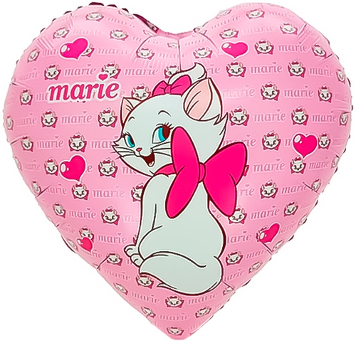 Шар (18''/46 см) Сердце, Кошечка Мари, Розовый, 1 шт. в уп.