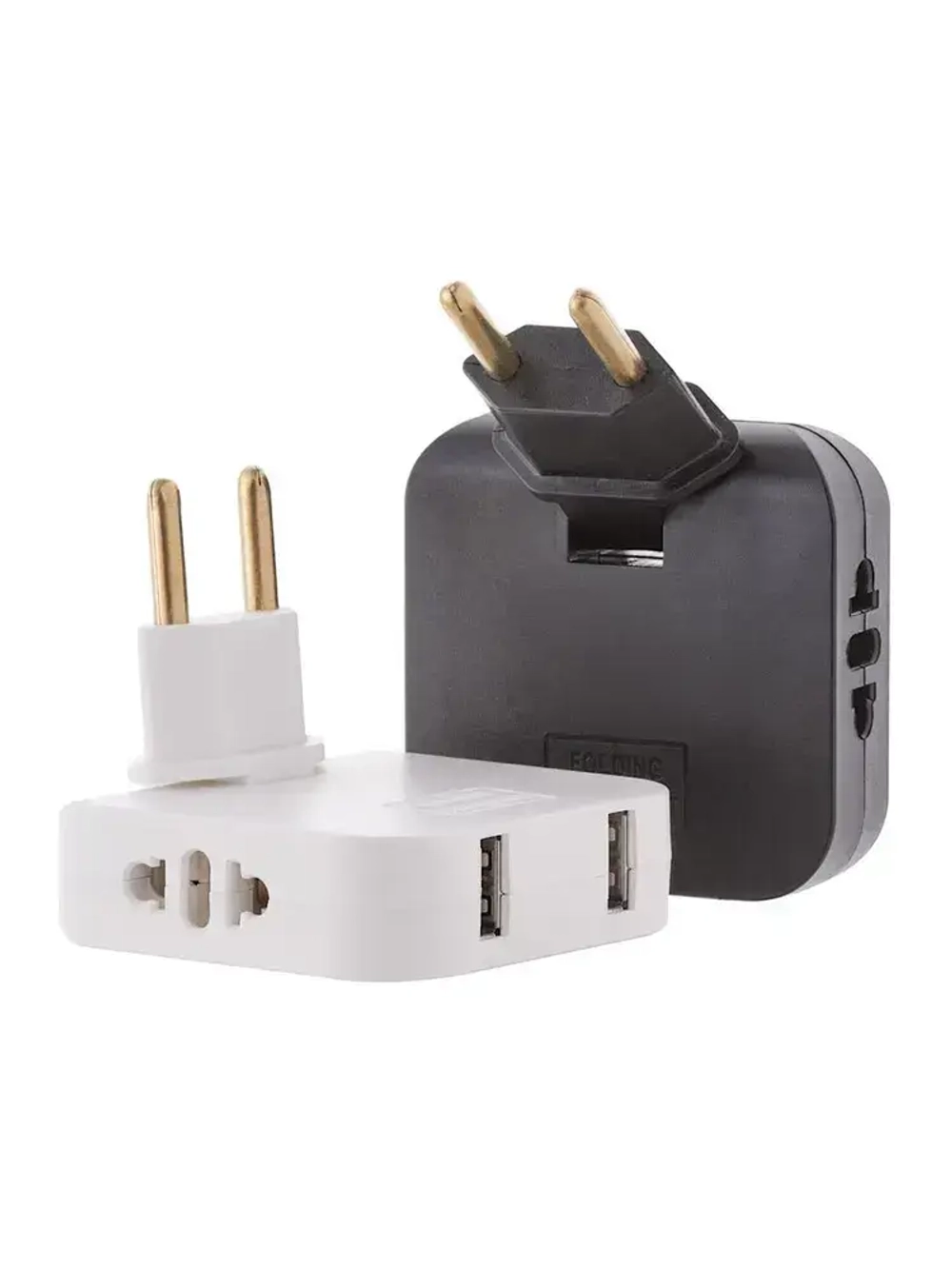 Тройник для розетки с USB 2.0 плоский поворотный, USB разветвитель электрический, черный