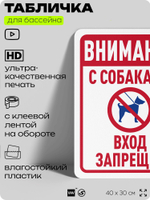 Табличка для бассейна "Внимание, с собаками вход запрещен", на пляж, для общественной и частной зоны отдыха, информационная, 40х30 см, Silver Plane x Айдентика Технолоджи