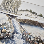 Картина авторская акварельная в паспарту 30х40 см на стену для интерьера "Нижний водопад в Веребково"