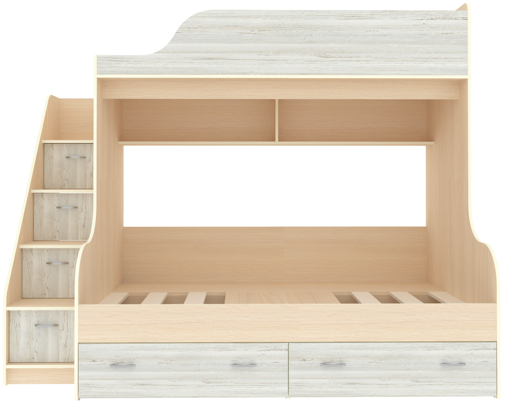 Двухъярусная кровать КарИВи Дуэт-15 с лестницей Комод КарИВиом Дуб Молочный Винтерберг