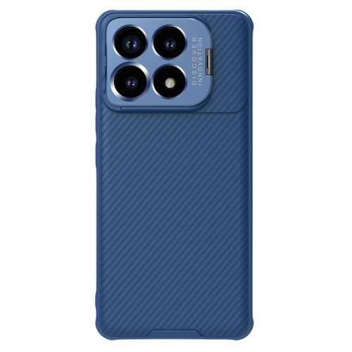 Чехол синего цвета от Nillkin с металлической откидной крышкой для камеры на Xiaomi Poco F6 Pro, серия CamShield Prop Case (версия Camera-visible)