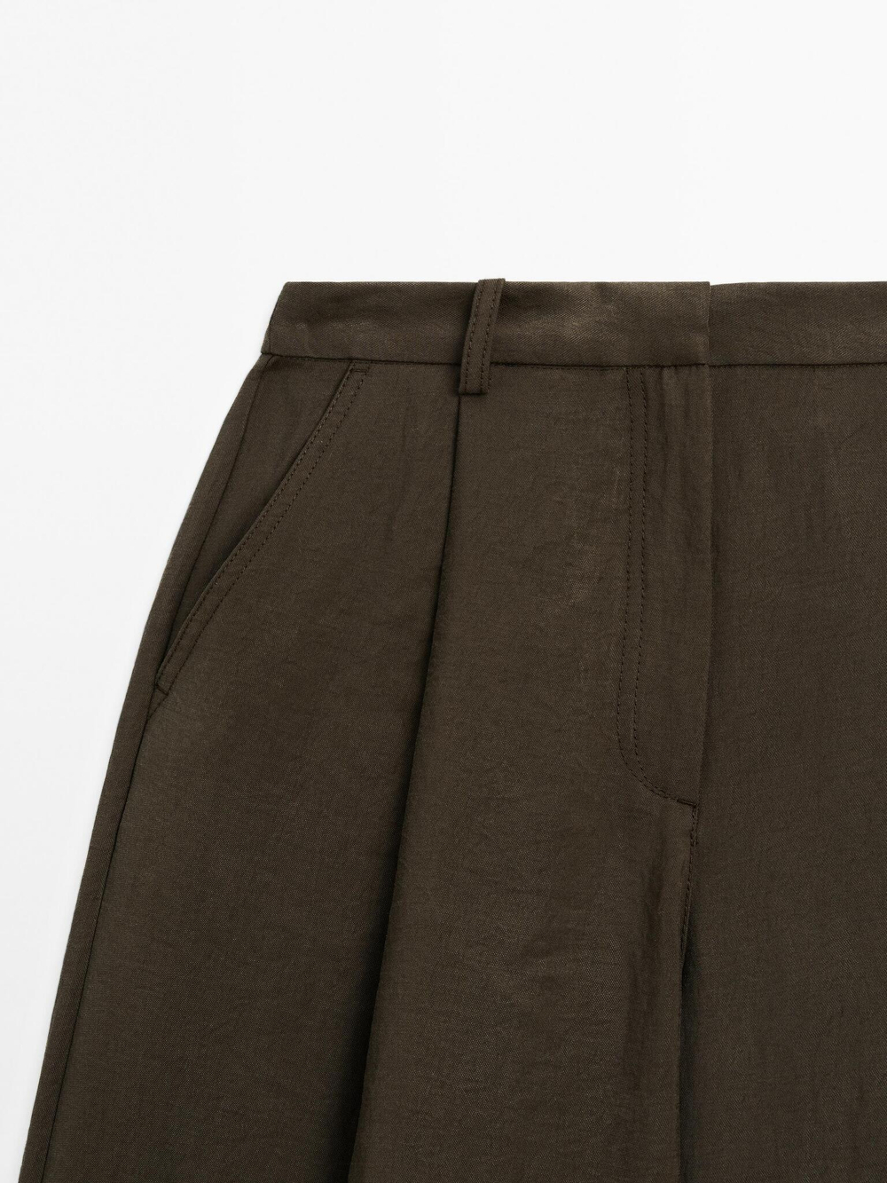 Massimo Dutti Укороченные брюки с широкими штанинами и защипами, шоколадный