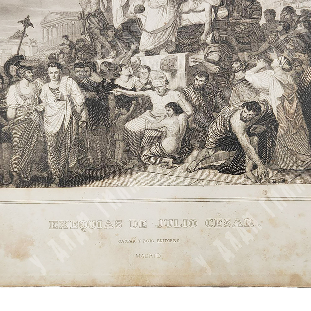 АНТОНИО РОКА. Похороны Юлия Цезаря. Гравюра. Испания, Мадрид. 1854–1859 г.