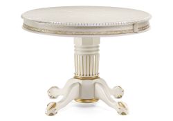 Деревянный стол Альфред 110(160)х110х80 слоновая кость с золотой патиной