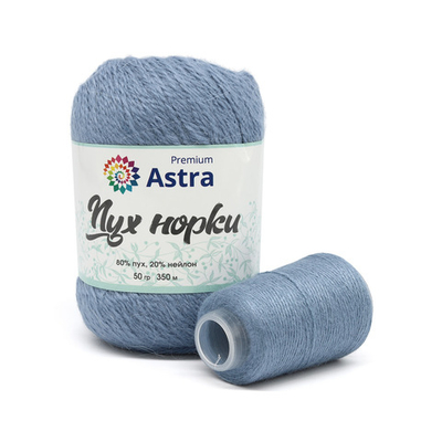 Пряжа Astra Premium (Астра Премиум) Пух норки / уп.1 мот. по 50 г, 290 м, 064 серо-голубой
